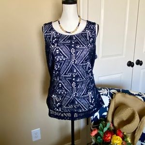 🦩🦩Chicos Navy Crochet Tank